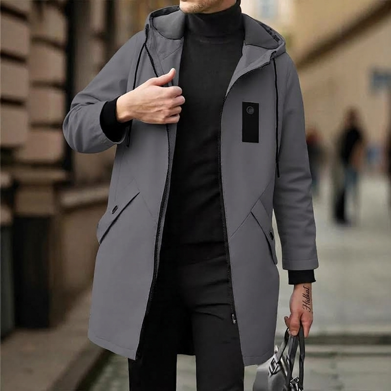 🔥Beliebtes Produkt ！✨Herren-Windbreaker-Trenchcoat mit Kapuze, mittlere Länge