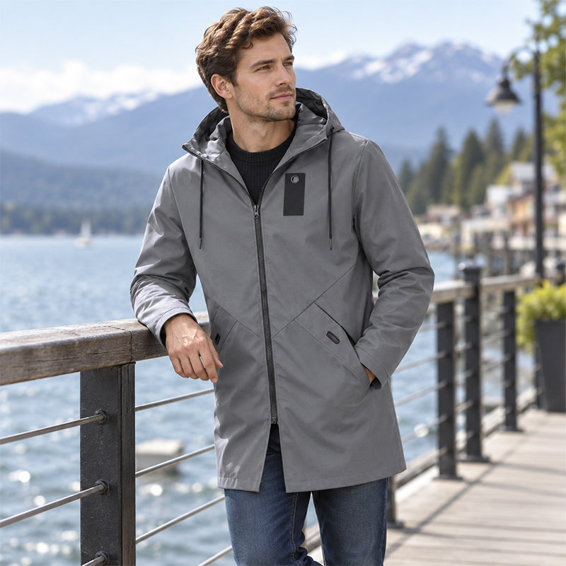 🔥Beliebtes Produkt ！✨Herren-Windbreaker-Trenchcoat mit Kapuze, mittlere Länge