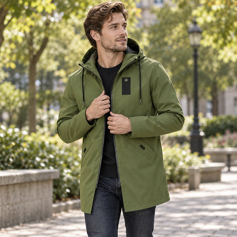 🔥Beliebtes Produkt ！✨Herren-Windbreaker-Trenchcoat mit Kapuze, mittlere Länge