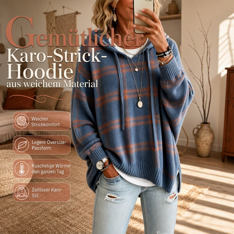 📢📢50%Rabatt!!!🎉✨Retro-Karierter Kapuzenstrickpullover für Damen