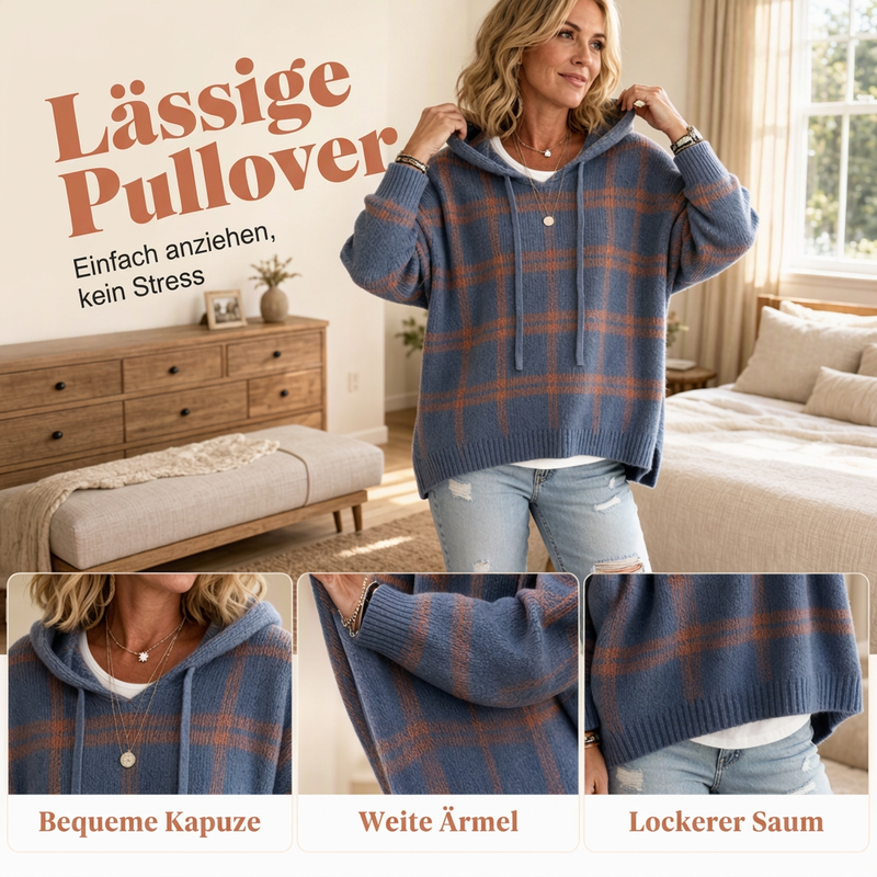 📢📢50%Rabatt!!!🎉✨Retro-Karierter Kapuzenstrickpullover für Damen