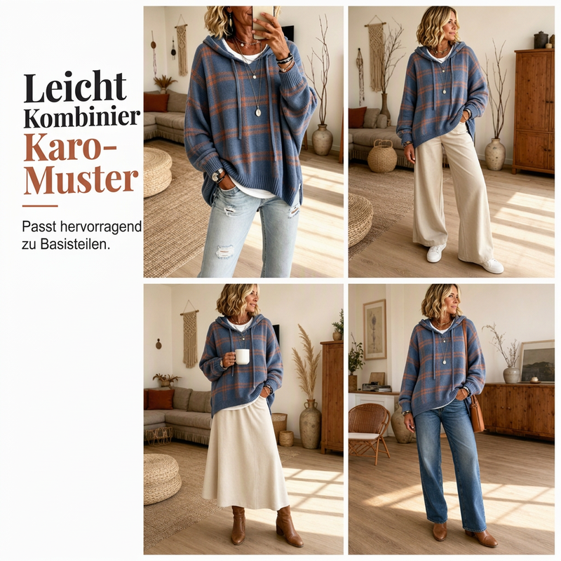 📢📢50%Rabatt!!!🎉✨Retro-Karierter Kapuzenstrickpullover für Damen