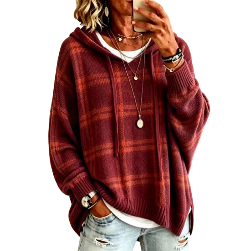 📢📢50%Rabatt!!!🎉✨Retro-Karierter Kapuzenstrickpullover für Damen