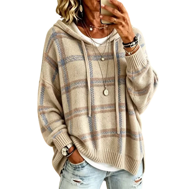 📢📢50%Rabatt!!!🎉✨Retro-Karierter Kapuzenstrickpullover für Damen