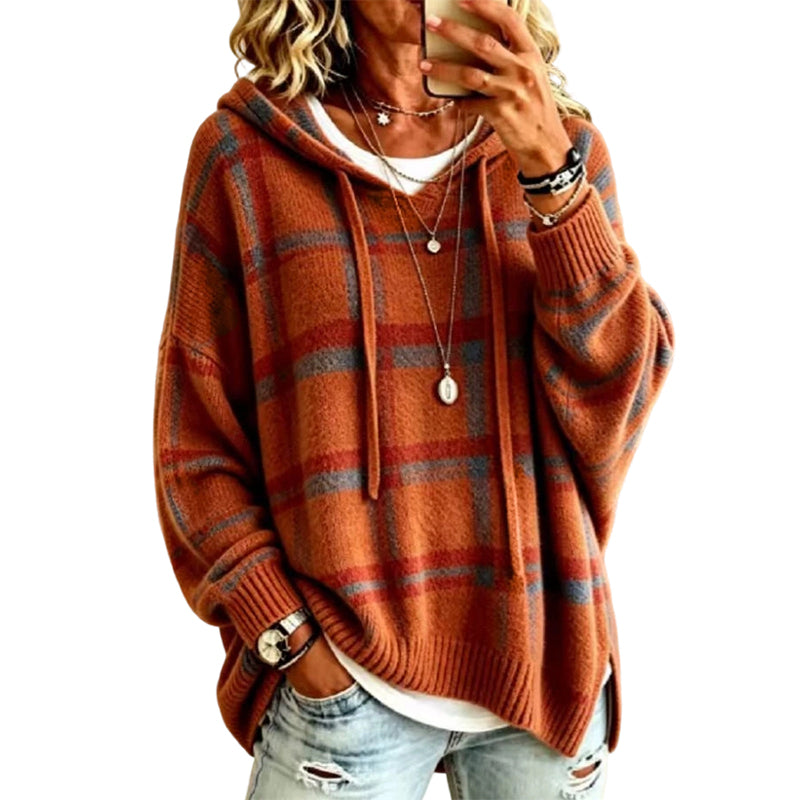 📢📢50%Rabatt!!!🎉✨Retro-Karierter Kapuzenstrickpullover für Damen