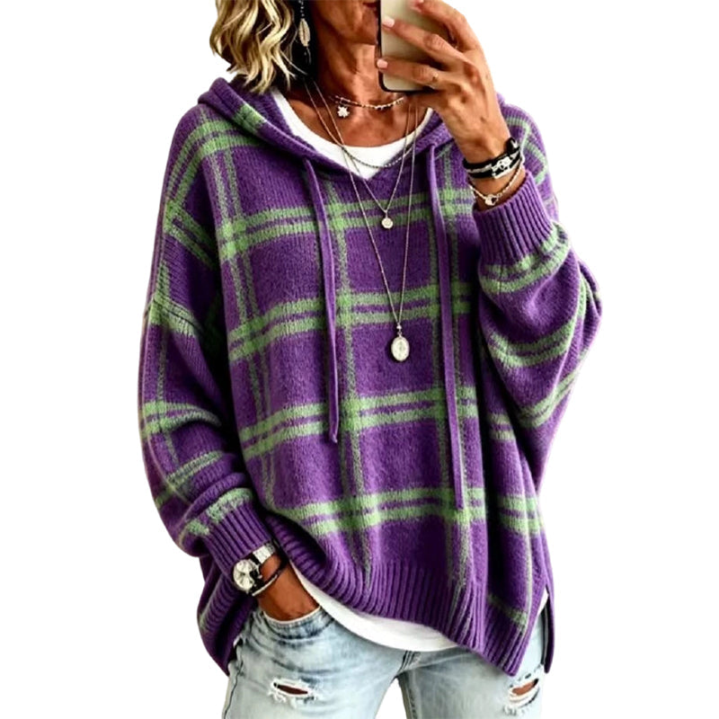 📢📢50%Rabatt!!!🎉✨Retro-Karierter Kapuzenstrickpullover für Damen