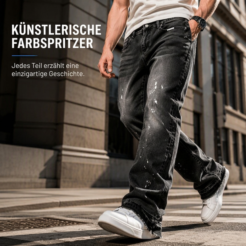🔥Beliebtes Produkt ！✨Herren-Jeans im Urban-Streetstyle, Farbspritzer-Optik, used-look Denim