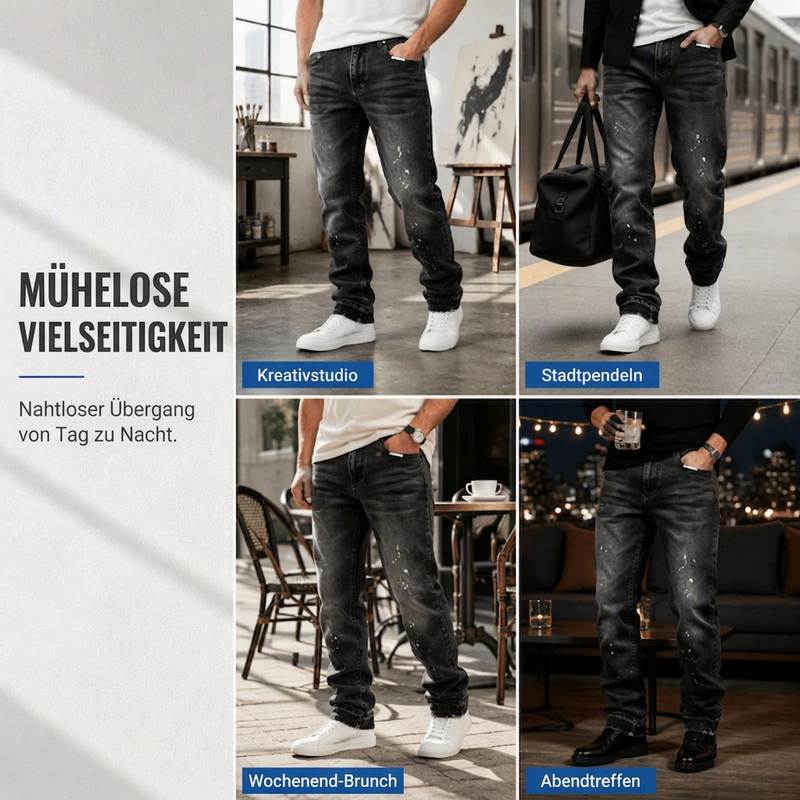 🔥Beliebtes Produkt ！✨Herren-Jeans im Urban-Streetstyle, Farbspritzer-Optik, used-look Denim