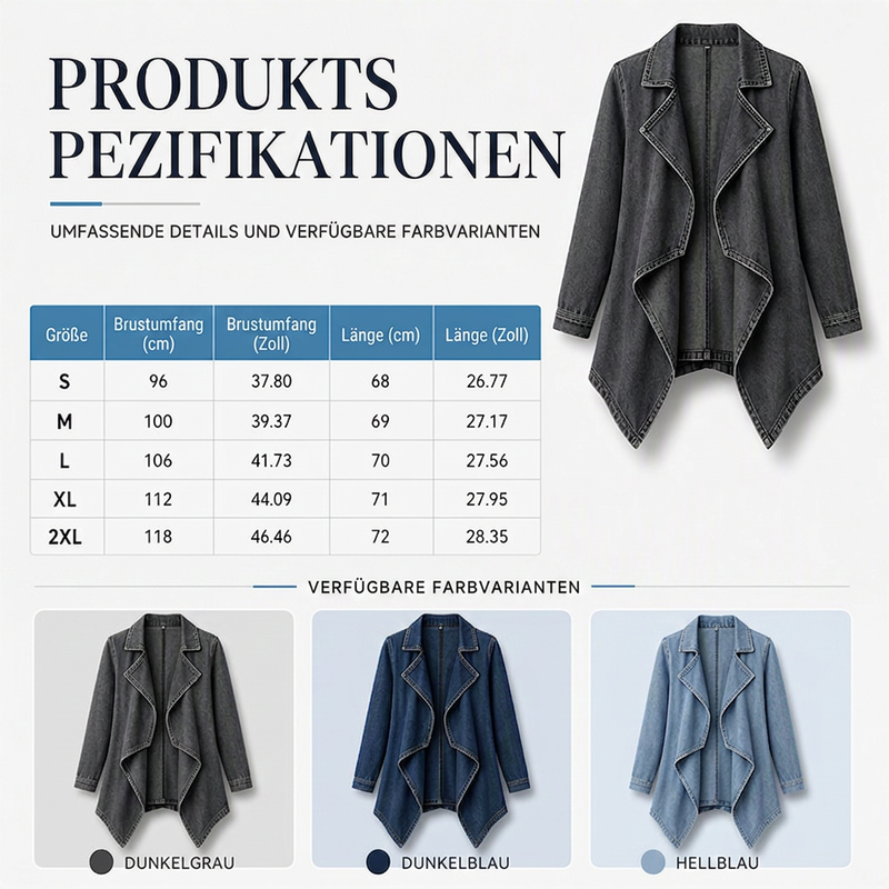 🔥Beliebtes Produkt ！✨Jeans-Trenchjacke für Damen mit offenem Schnitt