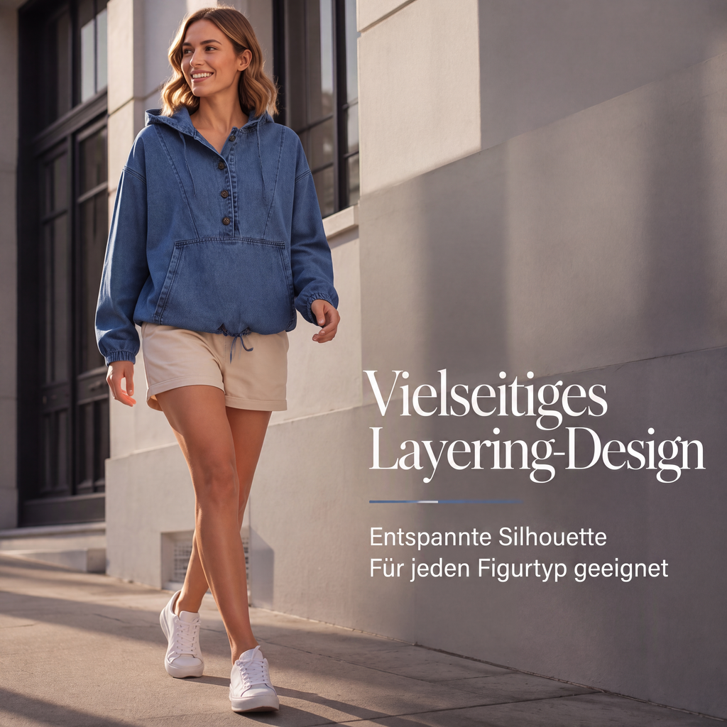 📢📢50%Rabatt!!!🎉✨Legere Jeans-Kapuzenjacke mit Knopfleiste für Damen