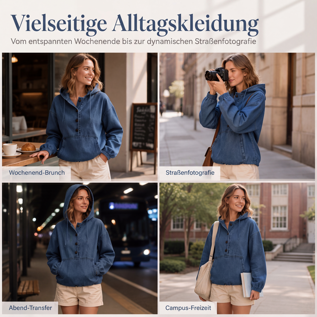 📢📢50%Rabatt!!!🎉✨Legere Jeans-Kapuzenjacke mit Knopfleiste für Damen