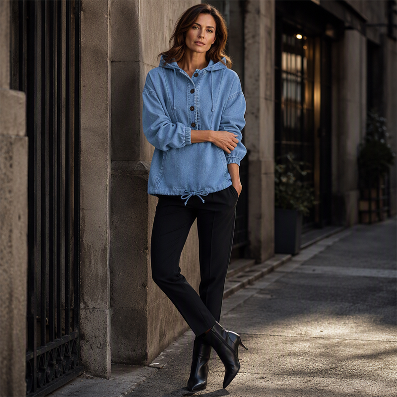 📢📢50%Rabatt!!!🎉✨Legere Jeans-Kapuzenjacke mit Knopfleiste für Damen