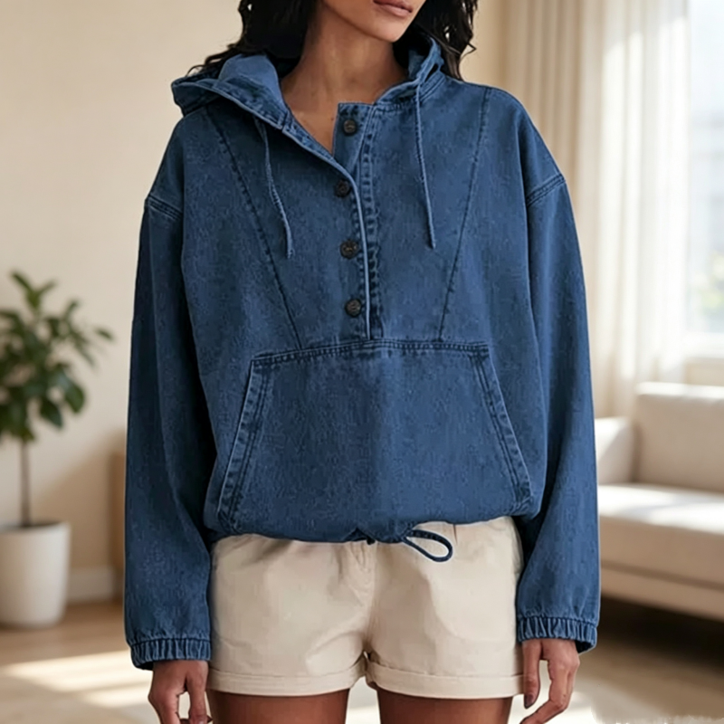📢📢50%Rabatt!!!🎉✨Legere Jeans-Kapuzenjacke mit Knopfleiste für Damen