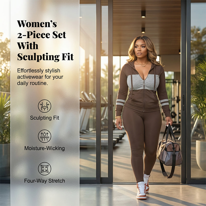 📢📢50%Rabatt!!!🎉✨2-teiliges Set aus Kapuzenpullover mit Reißverschluss und Leggings für Damen
