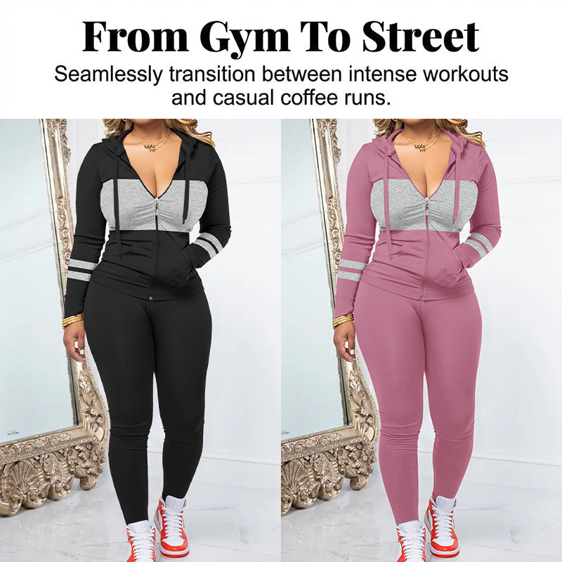 📢📢50%Rabatt!!!🎉✨2-teiliges Set aus Kapuzenpullover mit Reißverschluss und Leggings für Damen