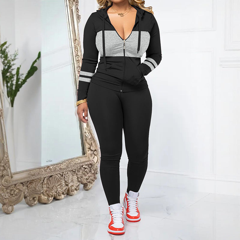 📢📢50%Rabatt!!!🎉✨2-teiliges Set aus Kapuzenpullover mit Reißverschluss und Leggings für Damen