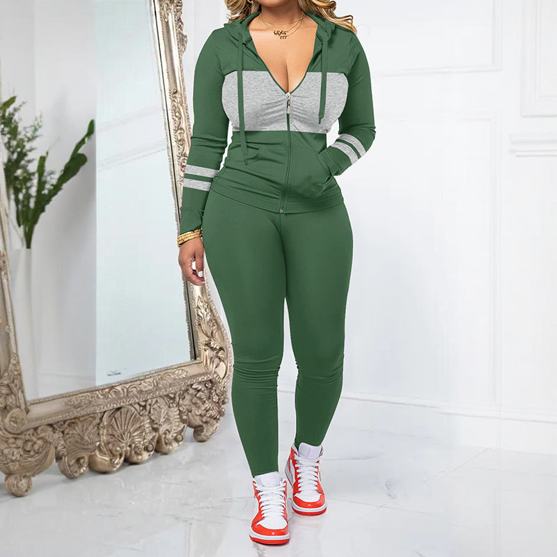 📢📢50%Rabatt!!!🎉✨2-teiliges Set aus Kapuzenpullover mit Reißverschluss und Leggings für Damen