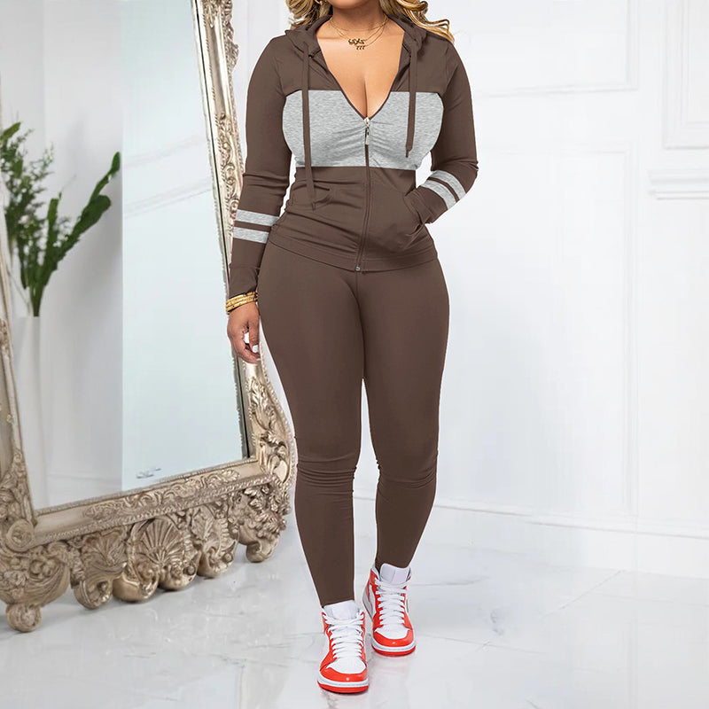 📢📢50%Rabatt!!!🎉✨2-teiliges Set aus Kapuzenpullover mit Reißverschluss und Leggings für Damen