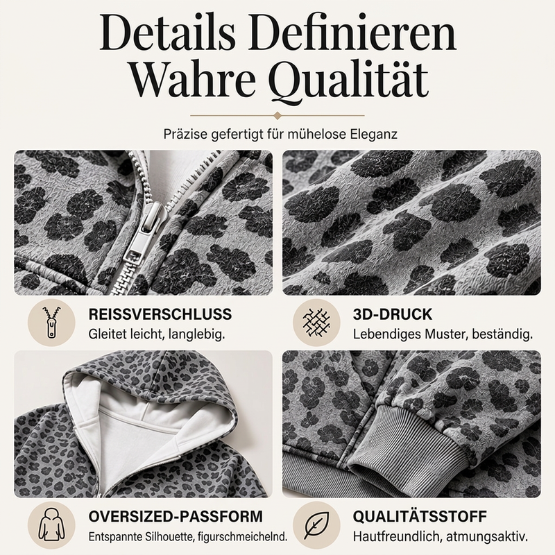 🔥Beliebtes Produkt ！✨Damen Hoodie mit Reißverschluss und Leopardenmuster