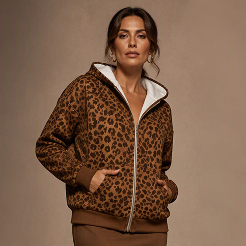 🔥Beliebtes Produkt ！✨Damen Hoodie mit Reißverschluss und Leopardenmuster