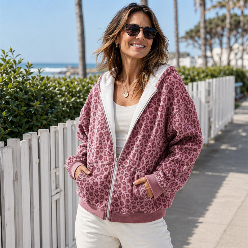 🔥Beliebtes Produkt ！✨Damen Hoodie mit Reißverschluss und Leopardenmuster