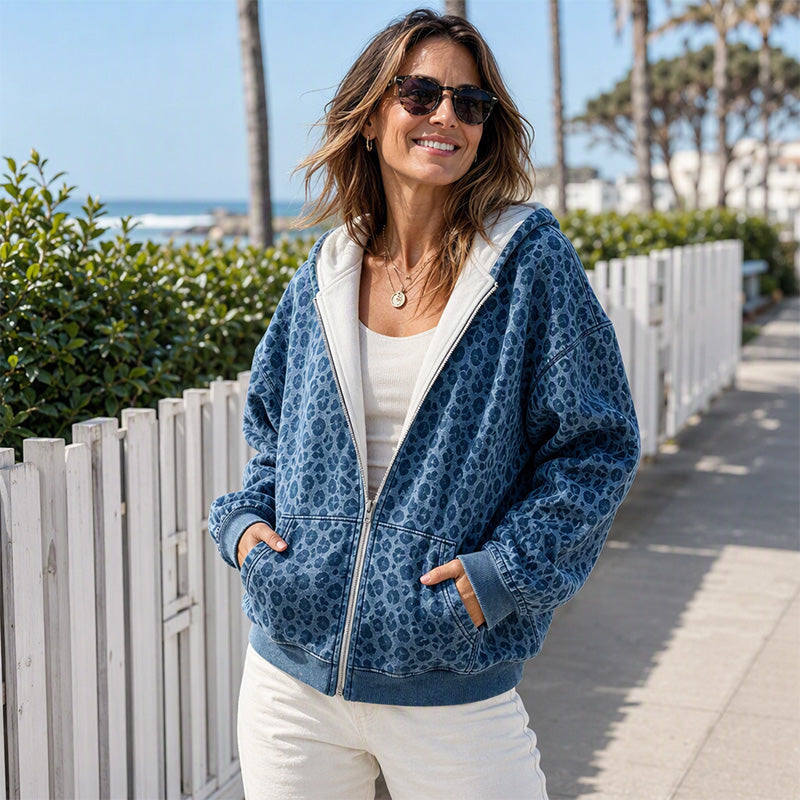 🔥Beliebtes Produkt ！✨Damen Hoodie mit Reißverschluss und Leopardenmuster