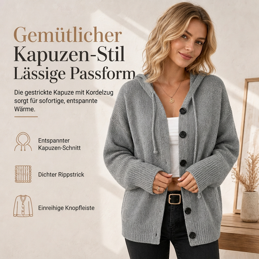 📢🎉50%Rabatt!!!🛍️✨Damen-Strickcardigan mit Kapuze und Kordelzug, einfarbig