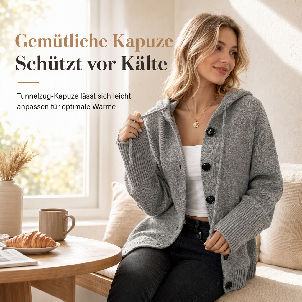 📢🎉50%Rabatt!!!🛍️✨Damen-Strickcardigan mit Kapuze und Kordelzug, einfarbig