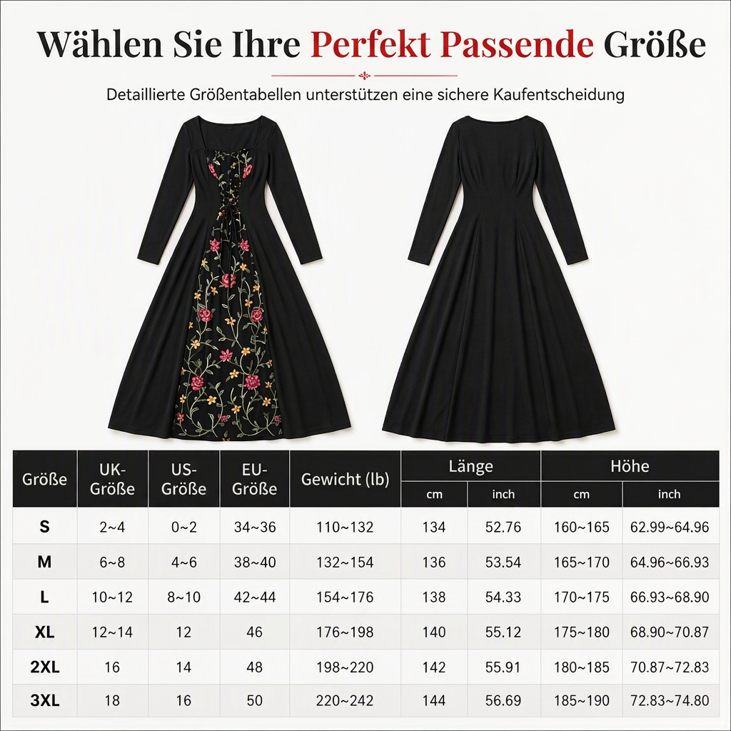 📢📢50%Rabatt!!!🎉✨Schwarzes langärmeliges Corset-Maxikleid mit quadratischem Ausschnitt, Schnürung und floral besticktem Netzeinsatz