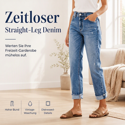 🔥Beliebtes Produkt ！✨Damen-Jeans mit geradem Bein und Destroy-Effekten im Casual-Stil