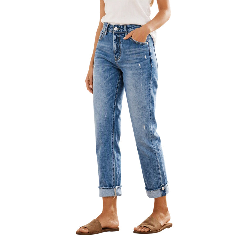 🔥Beliebtes Produkt ！✨Damen-Jeans mit geradem Bein und Destroy-Effekten im Casual-Stil