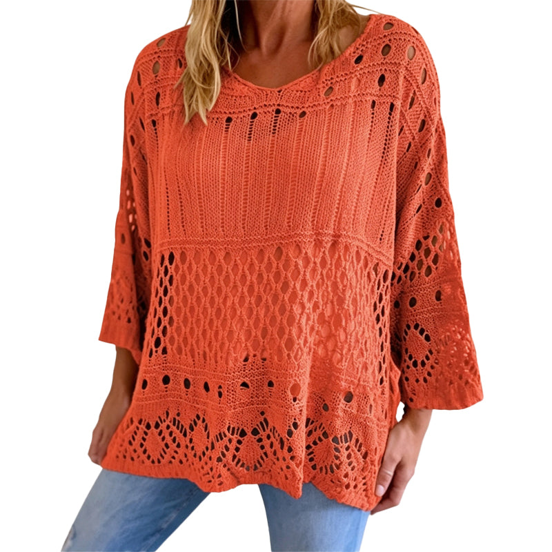 🔥Beliebtes Produkt ！✨Damen Lochstrick-Häkelpullover