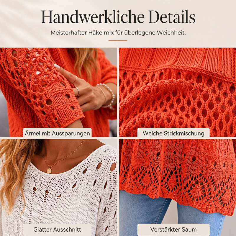 🔥Beliebtes Produkt ！✨Damen Lochstrick-Häkelpullover