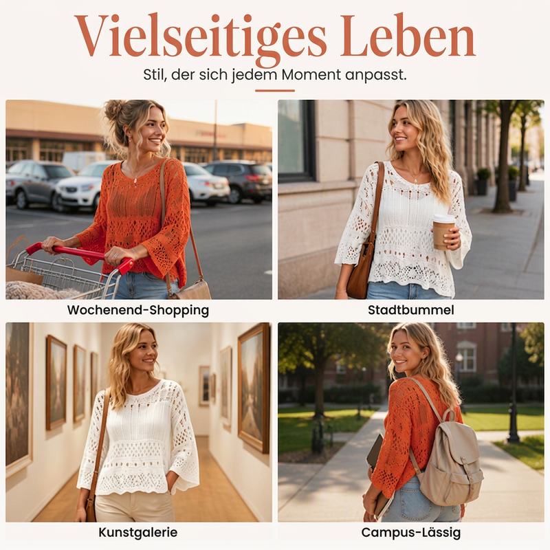 🔥Beliebtes Produkt ！✨Damen Lochstrick-Häkelpullover