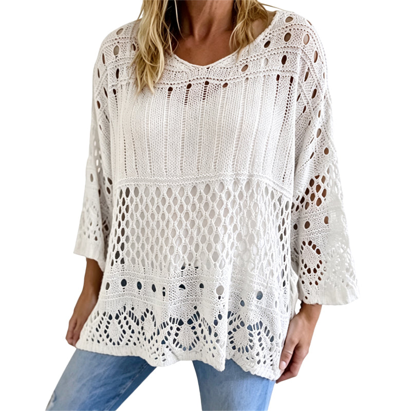 🔥Beliebtes Produkt ！✨Damen Lochstrick-Häkelpullover