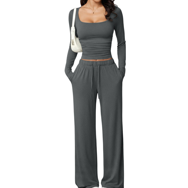 📢📢50%Rabatt!!!🎉✨Damen-Set mit eckigem Ausschnitt und weitem Bein