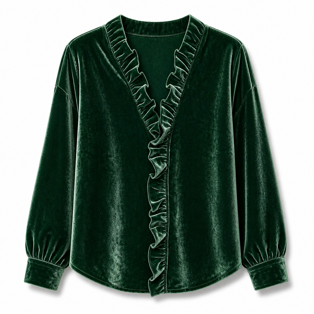 🔥Beliebtes Produkt ！✨Elegante Samtbluse mit langen Ärmeln für Damen