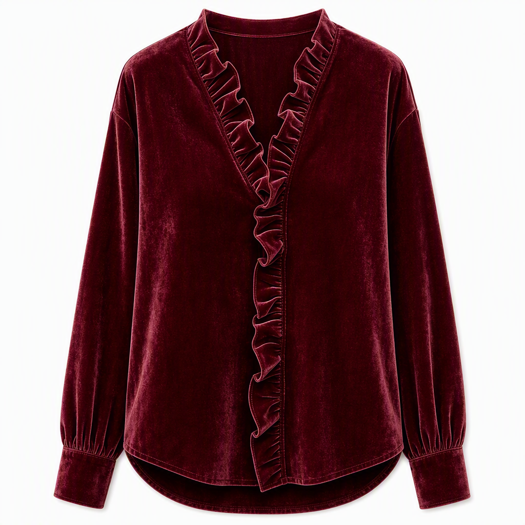 🔥Beliebtes Produkt ！✨Elegante Samtbluse mit langen Ärmeln für Damen