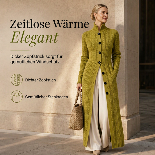 📢📢50%Rabatt!!!🎉✨Damen-Lang-Cardigan im Zopfmuster mit Stehkragen, Staubmantel-Pullovermantel