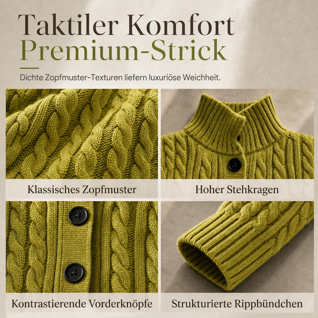 📢📢50%Rabatt!!!🎉✨Damen-Lang-Cardigan im Zopfmuster mit Stehkragen, Staubmantel-Pullovermantel