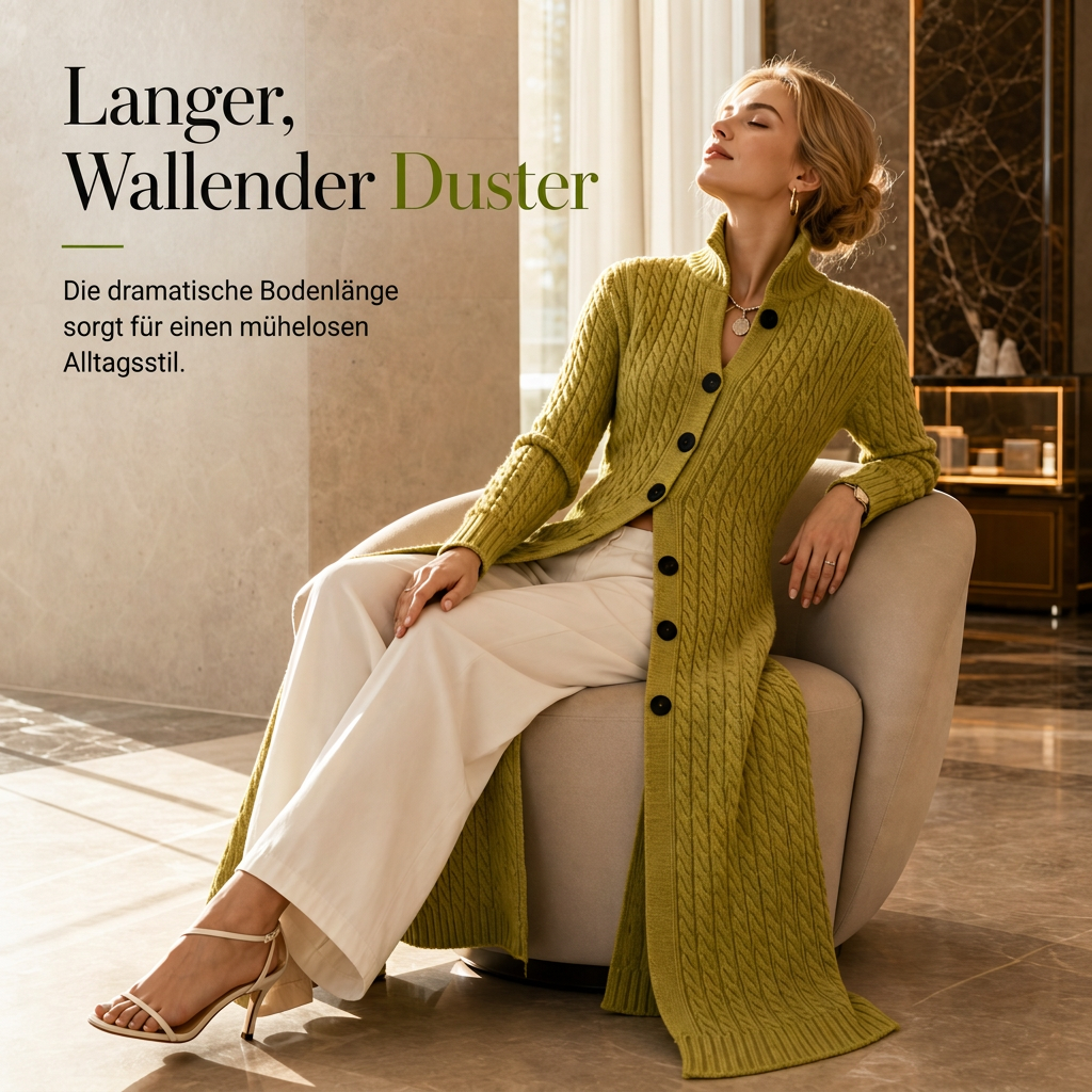 📢📢50%Rabatt!!!🎉✨Damen-Lang-Cardigan im Zopfmuster mit Stehkragen, Staubmantel-Pullovermantel
