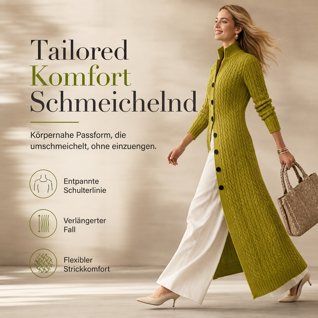 📢📢50%Rabatt!!!🎉✨Damen-Lang-Cardigan im Zopfmuster mit Stehkragen, Staubmantel-Pullovermantel