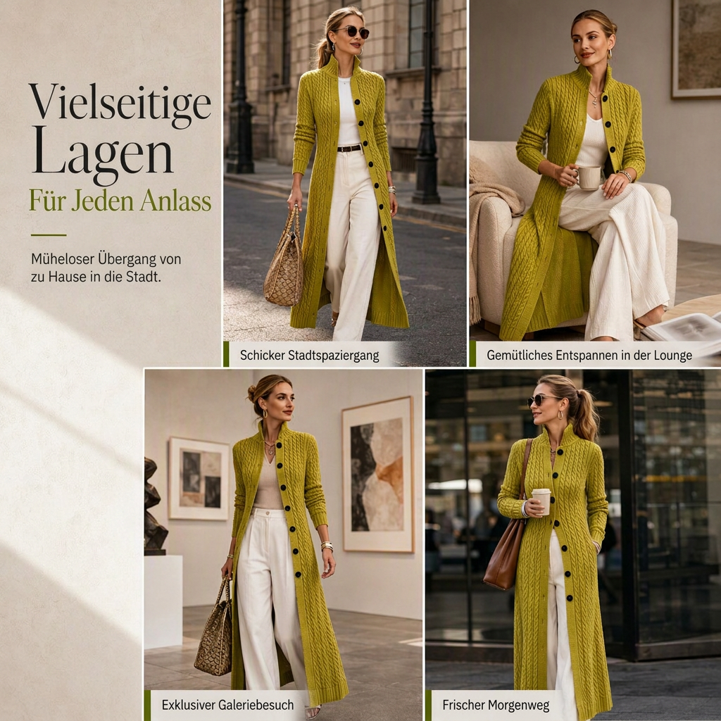 📢📢50%Rabatt!!!🎉✨Damen-Lang-Cardigan im Zopfmuster mit Stehkragen, Staubmantel-Pullovermantel