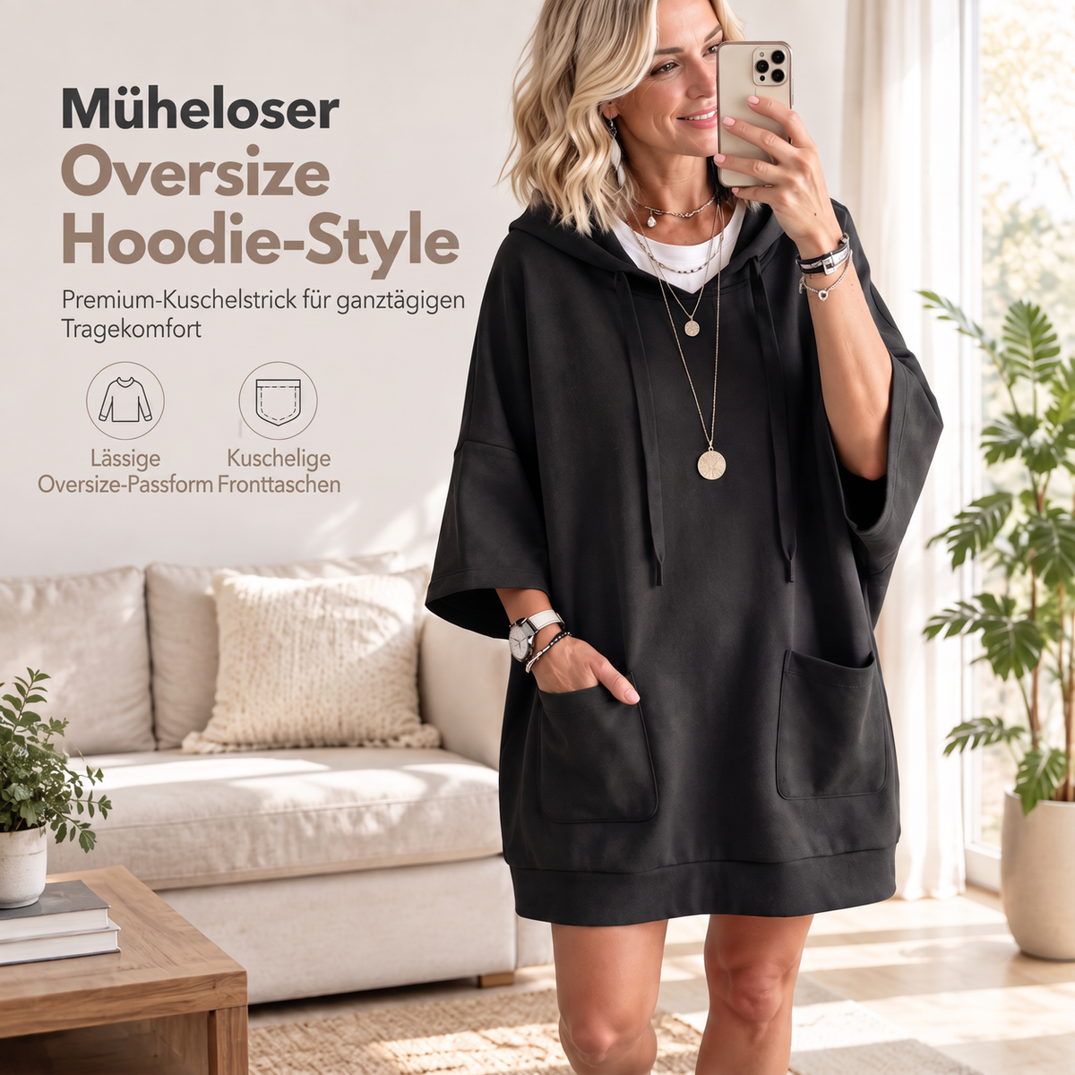 🔥Beliebtes Produkt ！✨Lässiges einfarbiges Kapuzensweatshirt für Damen