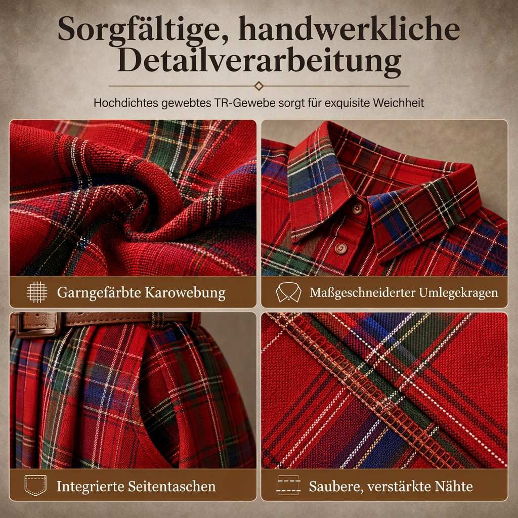 🔥Beliebtes Produkt ！✨Plus-Size-Kleid für Damen im französischen Vintage-Karomuster mit unregelmäßigem Saum und figurformendem, schlankmachendem Design