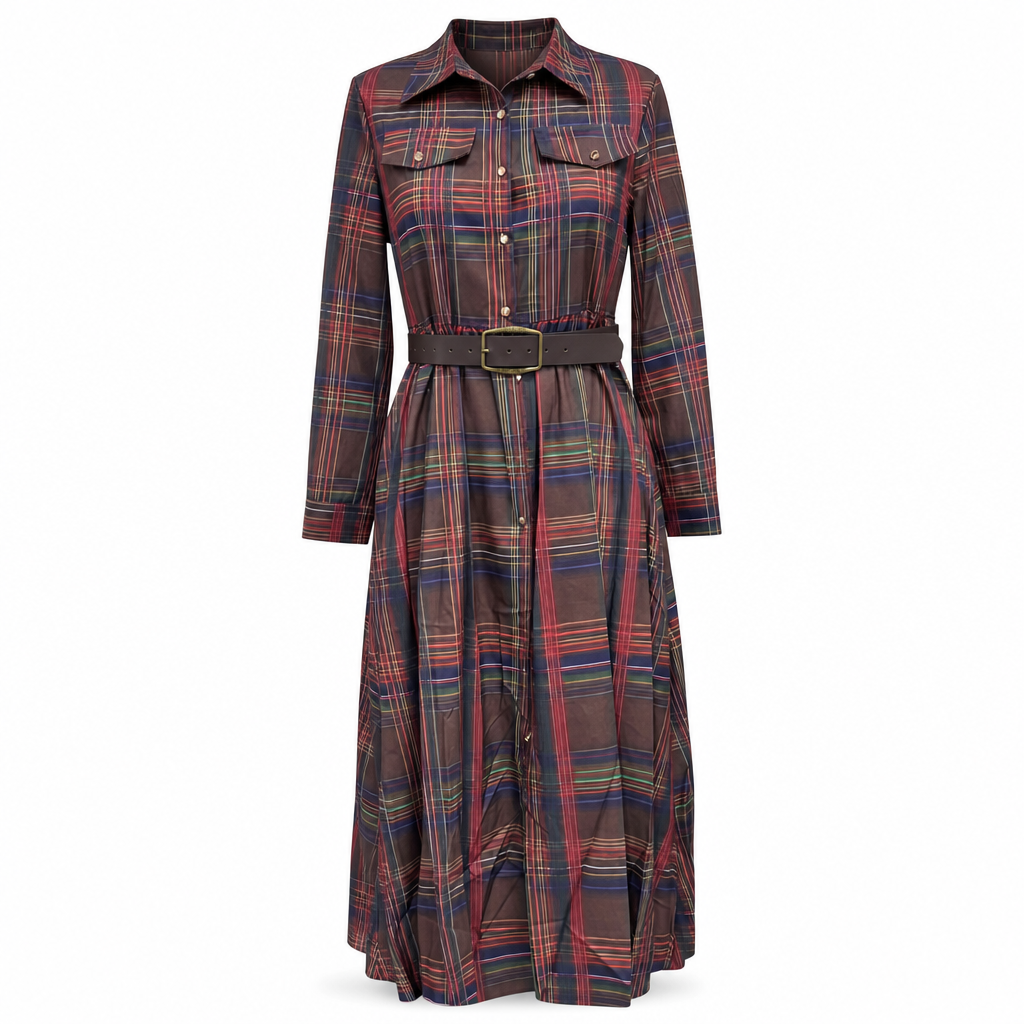 🔥Beliebtes Produkt ！✨Plus-Size-Kleid für Damen im französischen Vintage-Karomuster mit unregelmäßigem Saum und figurformendem, schlankmachendem Design