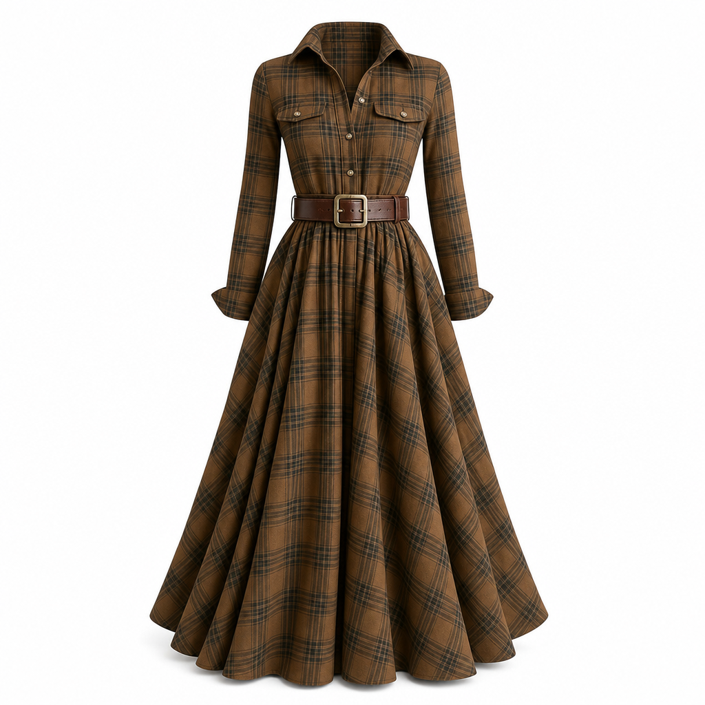 🔥Beliebtes Produkt ！✨Plus-Size-Kleid für Damen im französischen Vintage-Karomuster mit unregelmäßigem Saum und figurformendem, schlankmachendem Design