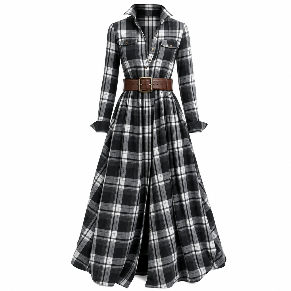🔥Beliebtes Produkt ！✨Plus-Size-Kleid für Damen im französischen Vintage-Karomuster mit unregelmäßigem Saum und figurformendem, schlankmachendem Design