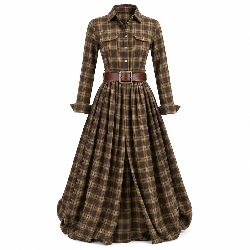 🔥Beliebtes Produkt ！✨Plus-Size-Kleid für Damen im französischen Vintage-Karomuster mit unregelmäßigem Saum und figurformendem, schlankmachendem Design