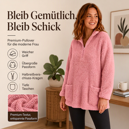 🔥Beliebtes Produkt ！✨Plüsch-Sweatshirt für Damen mit halbem Reißverschluss und Taschen